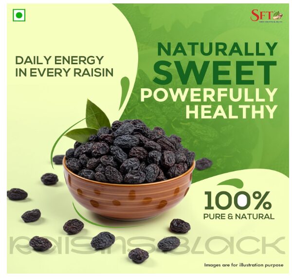 SFT Premium Afghani Seedless Fresh Black Raisins 1Kg Value Pack| Healthy Snacks, Dry Fruits, Kishmish | High In Antioxidants, Naturally Sweet & Tasty - Image 2
