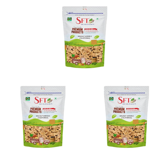 SFT Pure Walnuts/Akhrot California, 200g, Crunchy Nuts, Rich in Dietary Fibre, Protein & Magnesium (Pack of 3)