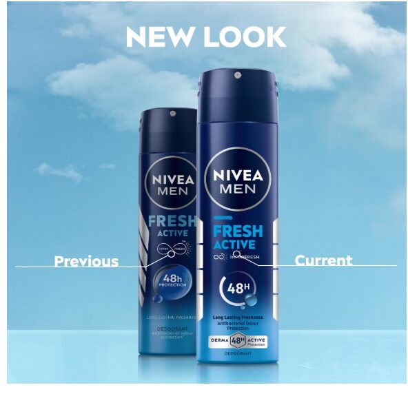 NIVEA Men Fresh Active Deodorant Spray, 48H Odour Protection Daily Freshness, Marine Fresh Fragrance with Lemon & Sandalwood Notes, Long Lasting Freshness, Body Spray & Underarm Deodorant, 150 ml