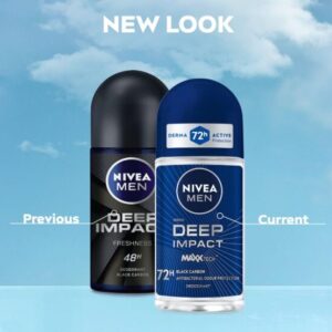 NIVEA MEN Deep Impact Freshness Underarm Roll On Deodorant for Men with Black Carbon | Long Lasting Antiperspirant Roll On for Body Odour Control | Alcohol Free Underarm Deodorant Roll On 50ml