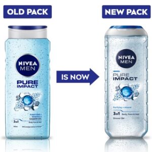 NIVEA MEN Pure Impact 500ml Body Wash| Shower Gel for Face, Body & Hair| Purifying Micro Particles for Extra Fine Scrub & Instant Summer Freshness|Clean, Healthy & Moisturized Skin