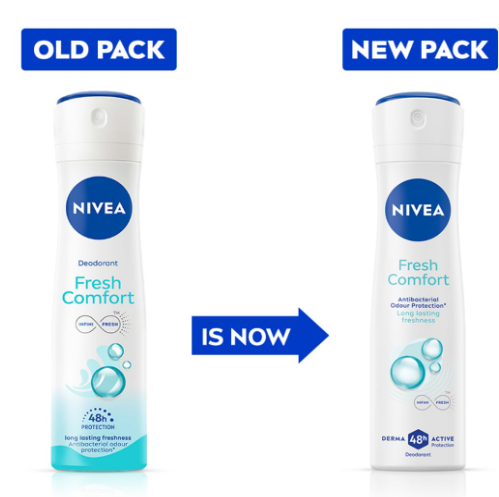 NIVEA Fresh Comfort Deodorant, 150ml | 48 H Smooth & Beautiful Underarms| 0% Alcohol | For Women