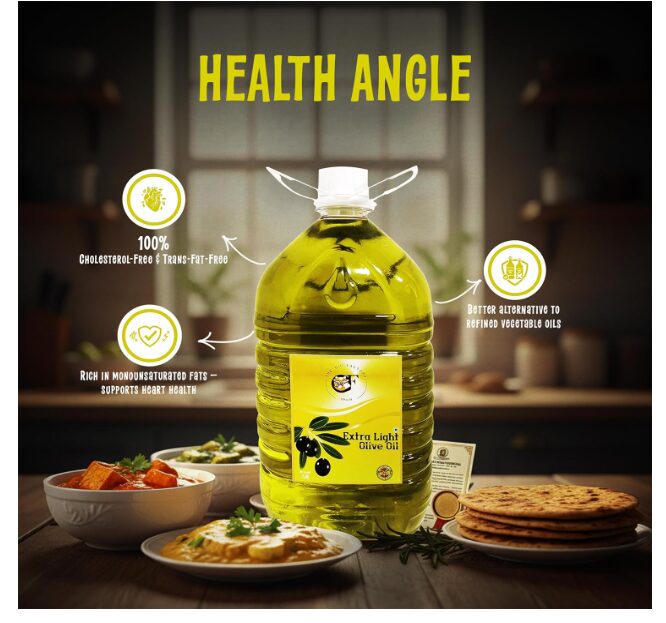 The Oil Factory Extra Light Olive Oil 5L | Pure & Healthy Cooking Oil | Ideal for Indian Cuisine, Frying, Baking, Salad Dressing | Rich in MUFA, Low Absorption | PET Bottle Family Pack - Image 2
