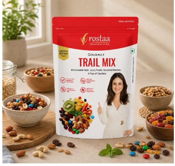 Rostaa Gourmet Trail Mix 340gms | Colourful, Nutritious and Naturally Energising | A delightful blend of candied fruits and premium nuts