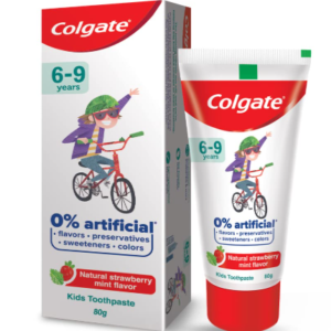 Colgate Kids Toothpaste with 0% Artificial Preservatives, Colours, Sweeteners for Whitening (6-9 Years, Natural Strawberry Mint Flavour - 80g Tube)