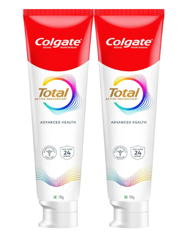 Colgate Total 300gm (2 x 150gm) Advanced Health Anti-Germ Toothpaste with Toothbrush, Tooth Paste with 12-Hour Anti-Germ & Enamel Protection, Whole Mouth Health (Combo Pack Offer)
