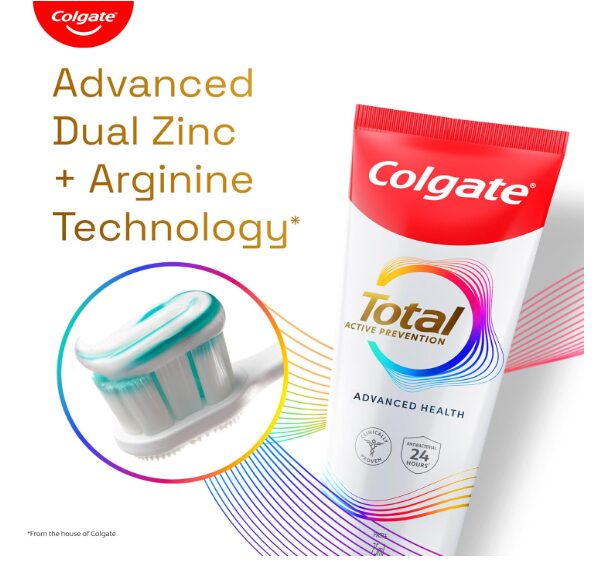 Colgate Total 300gm (2 x 150gm) Advanced Health Anti-Germ Toothpaste with Toothbrush, Tooth Paste with 12-Hour Anti-Germ & Enamel Protection, Whole Mouth Health (Combo Pack Offer) - Image 2