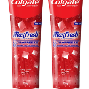 Colgate Max Fresh Toothpaste, Red Gel Paste with Menthol For Tooth Decay Prevention, Cavity Protection, Gum Protection, Whitening, Eliminates Bad Breath (300g, 150g X 2, Spicy Fresh, Saver Pack)