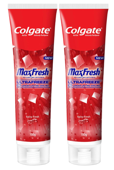 Colgate Max Fresh Toothpaste, Red Gel Paste with Menthol For Tooth Decay Prevention, Cavity Protection, Gum Protection, Whitening, Eliminates Bad Breath (300g, 150g X 2, Spicy Fresh, Saver Pack)
