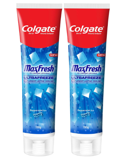 Colgate MaxFresh Breath Freshner Oral Care Toothpaste, 300g Saver Pack (150g x 2), Peppermint Ice, Blue Gel Paste with Menthol & Cooling crystals for bad breath control