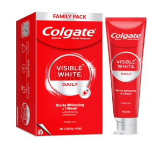 Colgate Visible White Teeth Whitening Toothpaste, Protects Enamel, Removes Stains, With Whitening Accelerators, 480g, 120g X 4