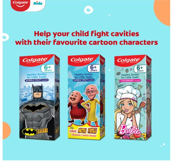 Colgate Kids Toothpaste For 6+ Years, Motu Patlu, Bubble Fruit Flavour, Gentle Protection Tooth Paste With 50% Lesser Abrasive Formula For Protecting Against Cavities, Enamel Protection, 80G - Image 2