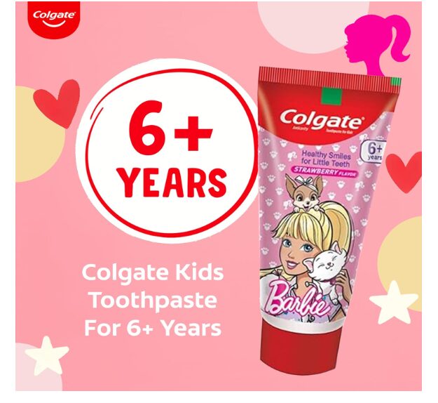 Colgate Kid's Barbie Anticavity Toothpaste -Strawberry Flavour for Cavity Protection, Enamel Protection (80g) - Image 2