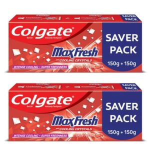 Colgate Maxfresh Toothpaste, Red Gel Paste with Menthol For Super Fresh Breath, 300g, 150gx2 (Spicy Fresh)