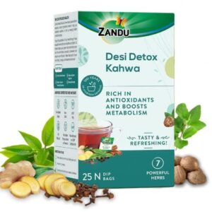 Zandu Desi Detox Kahwa Use The Power Of Green Tea | Metabolism Booster & Natural Detoxifier | Supports Overall Health & Well-Being (25 Tea Bags), 100 gram