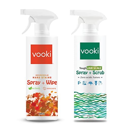 Vooki Eco-Friendly Kitchen Cleaning Spray & Lime Scale Remover Combo 500ml Pack of 2 | Hard Water Stain & Grease Cleaner | Multi-Surface Cleaner