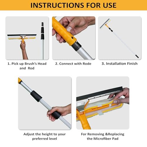 Connecticut Solar Panel Cleaning Brush Kit | 2-in-1 Microfiber Washer & Rubber Wiper | 3 Meter Telescopic Pole | Glass & Window Cleaning Tool - Image 3