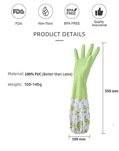 Eopzo Reusable Waterproof Household Gloves | PVC Kitchen Cleaning Gloves | Dish Washing, Laundry, Gardening & Sanitation | Pack of 2 | Green & Pink - Image 2