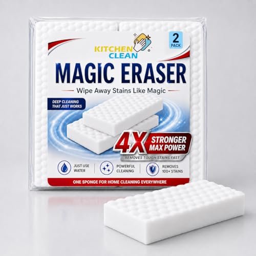 Kitchen Clean Magic Eraser Sponge Pack of 2 | 4X Strong Cleaning Sponge | Multi-Purpose Melamine Sponge for Walls, Kitchen, Bathroom, Glass & Shoes