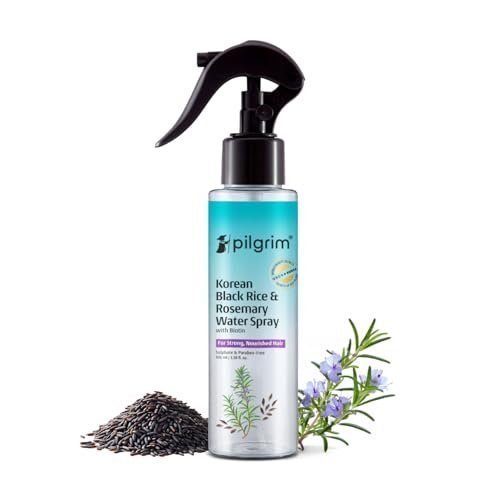Pilgrim Korean Black Rice and Rosemary Water Spray With Biotin for Hair Growth 100ml | Hair Spray for Regrowth | Thicker & Stronger Hair | Sulphate & Paraben Free I For Women & Men