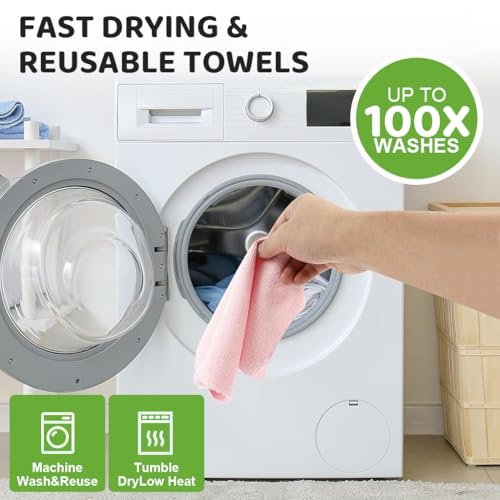HASTHIP Microfiber Cleaning Cloth Roll 50 PCS | Pre-Cut Tear Away Reusable Cleaning Cloths | Highly Absorbent Multipurpose Dusting Cloth 25x25cm | Pink - Image 2