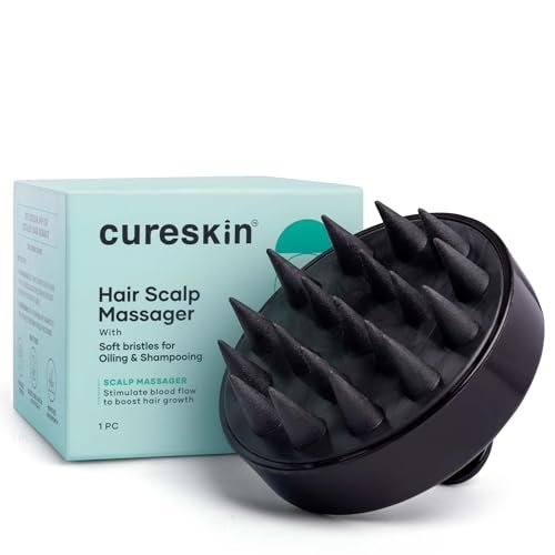 Cureskin Head Massager with Medical-Grade Silicone Bristles | Hair Massager for Hair Growth | Scalp Massager Shampoo Hair Brush, Exfoliating, Oil Massage, Anti-Dandruff