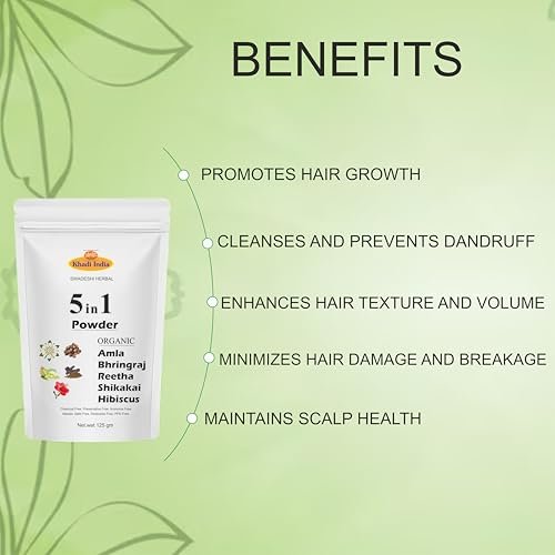 Khadi 100% Natural 5 in 1 Amla, Reetha, Shikakai, Bhringraj & Hibiscus Powder – 100% Herbal Hair Care Blend for Hair Growth, Strength & Shine – Prevents Hair Fall & Dandruff – 125gm - Image 2