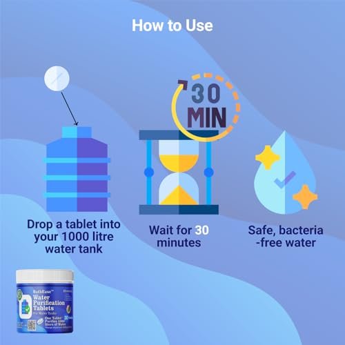 BathEase Chlorine Water Purification Tablets | 30 Tablets | Treats 30,000 Litres | Scientifically Proven Water Disinfection | NaDCC Tablets - Image 2