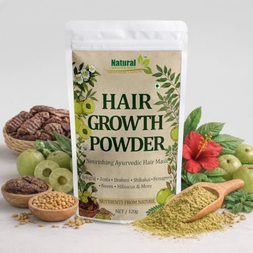 Ayurvedic Hair Growth Powder with Bhringraj, Amla and Neem to Control Hair Loss, Strengthen Hair Roots and Promote Healthy Hair Growth Suitable for Men and Women for All Hair Types 120g