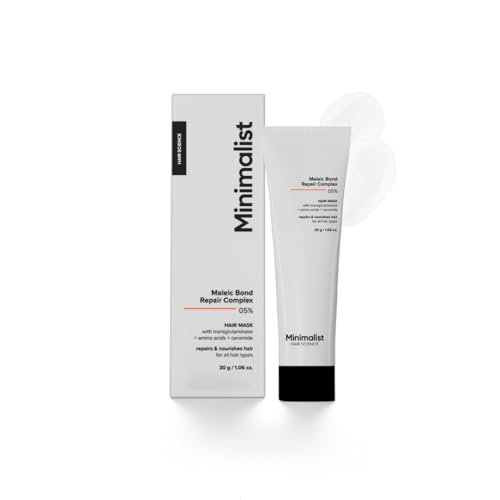 Minimalist Hair Mask for Frizzy & Damaged Hair | 5% Maleic Bond Repair Complex with Amino Acids & Ceramides | Repairs Dry, Dull Hair, Controls Frizz | For Treated Hair | Men & Women | 30g