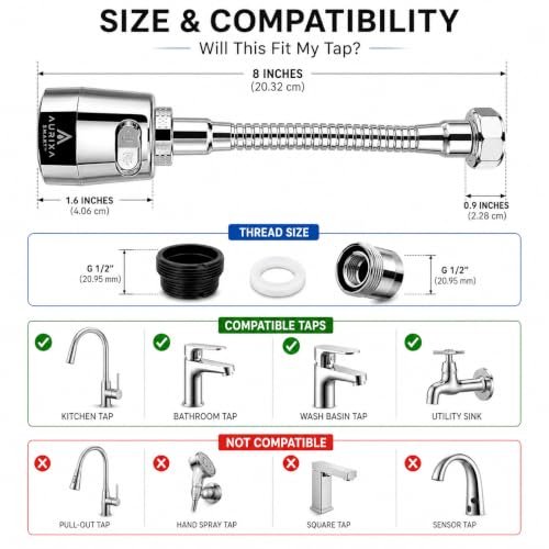 AURIXA SMART 1080° Rotating Faucet Extender | Dual Water Flow Modes | Universal Kitchen & Bathroom Tap Attachment | Chrome Finish | Silicone Hair Catcher - Image 3