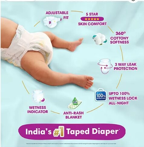 Pampers Active Baby Taped Diapers, Medium size diapers, (M) 90 count, taped style custom fit - Image 2