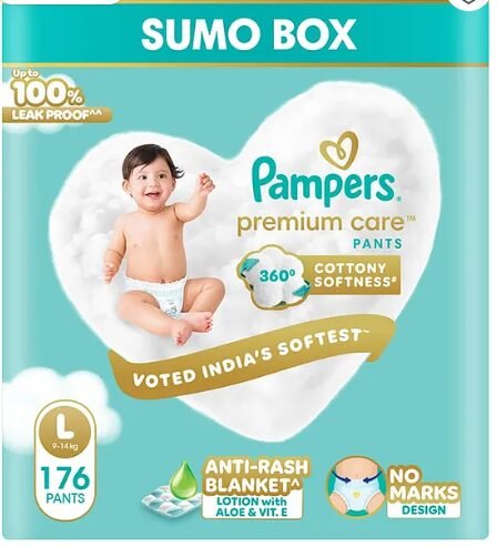 Pampers Premium Care Pants L 176 | No Marks Design | India's Softest Diaper - Image 2
