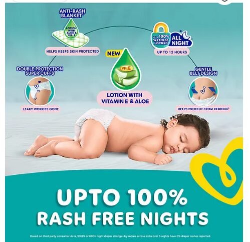 Pampers Complete Skin Comfort Pants, Anti-rash blanket, Lotion with Vitamin E & Aloe Vera, Large size baby Diapers, (L) 64Count, 9-14 kg - Image 2