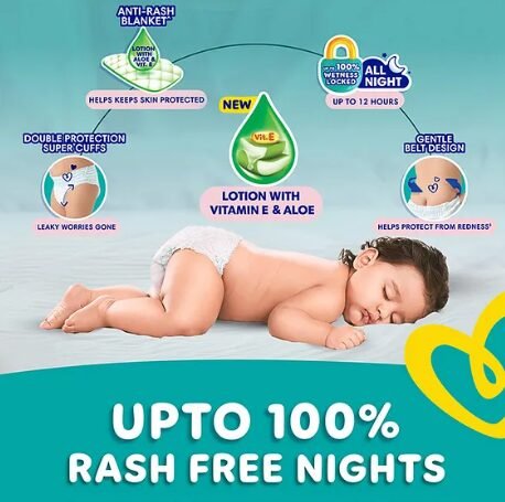 Pampers Complete Skin Comfort Pants, Anti-rash blanket, Lotion with Vitamin E & Aloe Vera, Large size baby Diapers, (L) 128Count, 9-14 kg - Image 2