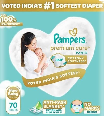 Pampers Premium Care Pants NB 70 | No Marks Design | India's Softest Diaper
