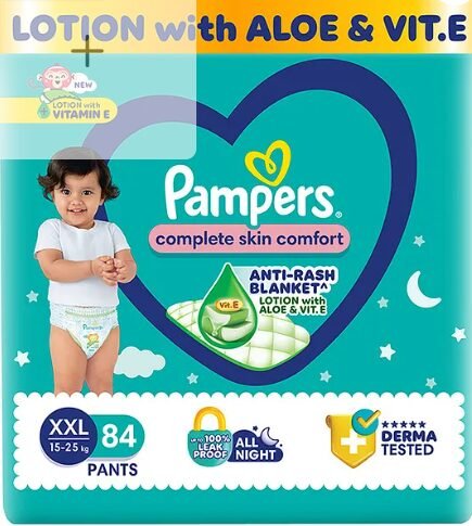 Pampers All Round Protection Pant Style Baby Diapers Anti Rash Blanket Lotion with Aloe Vera Diapers XXL - 84 Count