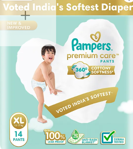 Pampers Premium Care Pants Baby Diapers (XL) Size - 14 Pieces