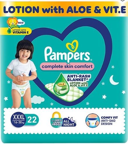 Pampers All round Protection Pants, Extra Extra Extra Large size baby diapers (XXXL) 22 Count, 16-30 kg, Anti-rash blanket, 360 degree Lotion with Aloe Vera - Image 2