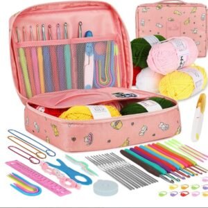 Gemsy® 108Pcs Premium Crochet Needle Kit for Adults – Complete DIY Crochet Set with Yarn, Hooks, Needles, Tools, Accessories & Storage Bag – Ideal Crochet Kit for Beginners for Crafting, Blanket & Sweater Projects (Random Colour Bag)