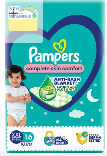 Pampers All round Protection Diaper Pants with Anti-Rash Blanket Extra Extra Large (XXL) Size - 16 Pieces