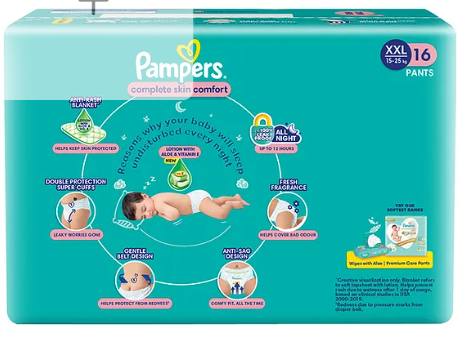 Pampers All round Protection Diaper Pants with Anti-Rash Blanket Extra Extra Large (XXL) Size - 16 Pieces - Image 2