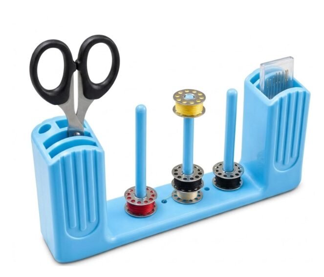GEMSY Sewing Thread Stand with Scissor Holder - 3 Spool Thread Holder & Sewing Tool Organizer - Plastic Thread Rack for Sewing Machine, Embroidery, Quilting, Crochet & Craft Supplies