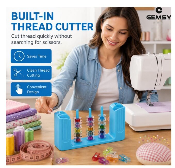 GEMSY Sewing Thread Stand with Scissor Holder - 3 Spool Thread Holder & Sewing Tool Organizer - Plastic Thread Rack for Sewing Machine, Embroidery, Quilting, Crochet & Craft Supplies - Image 2