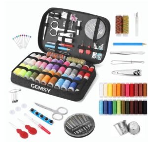 GEMSY 108 Pcs Sewing Kit Box | Portable Tailoring accessories and Kit with Threads, Needles, Scissors, Measuring Tape | Needle & Thread Box, Sui Dhaga Kit for Home, Travel, Office & Emergency Clothing Repairs