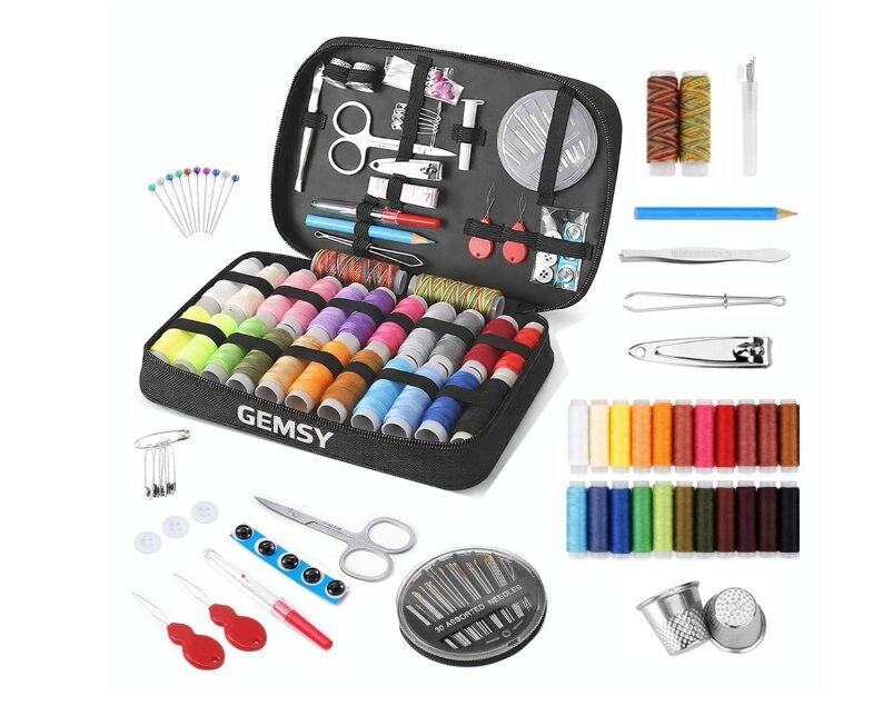 GEMSY 108 Pcs Sewing Kit Box | Portable Tailoring accessories and Kit with Threads, Needles, Scissors, Measuring Tape | Needle & Thread Box, Sui Dhaga Kit for Home, Travel, Office & Emergency Clothing Repairs