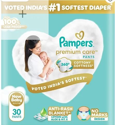 Pampers Premium Care Pants NB 30 | No Marks Design | India's Softest Diaper