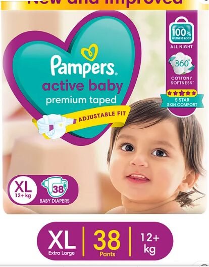 Pampers Active Baby Taped Diapers Extra Large - 38 Pieces