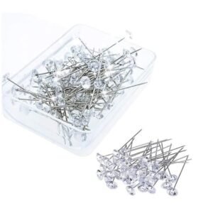 Gemsy Crystal Head Decor Pins - 1 Box | Stainless Steel Craft DIY Garment Sewing Straight Pins for Fabric, Shirts, Dressmaking | Bouquet Straight Needle