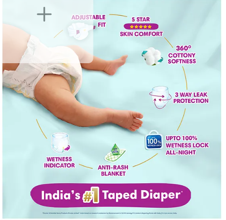 Pampers Active Baby Taped Diapers Small Size - 66 Pieces - Image 2